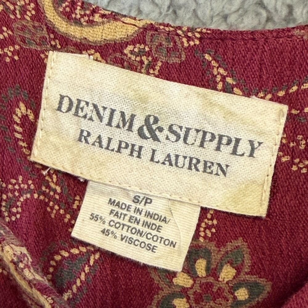 DENIM & SUPPLY Ralph Lauren Dress S Red Paisley Maxi Boho Tiered Cottage Floral - Picture 3 of 12